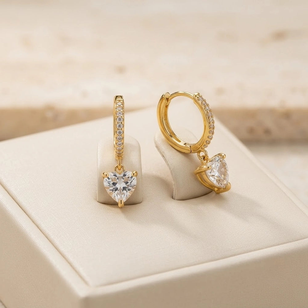 Korean Heart Drop Hoop Earrings - Anti Tarnish Gold Plated