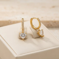 Korean Heart Drop Hoop Earrings - Anti Tarnish Gold Plated