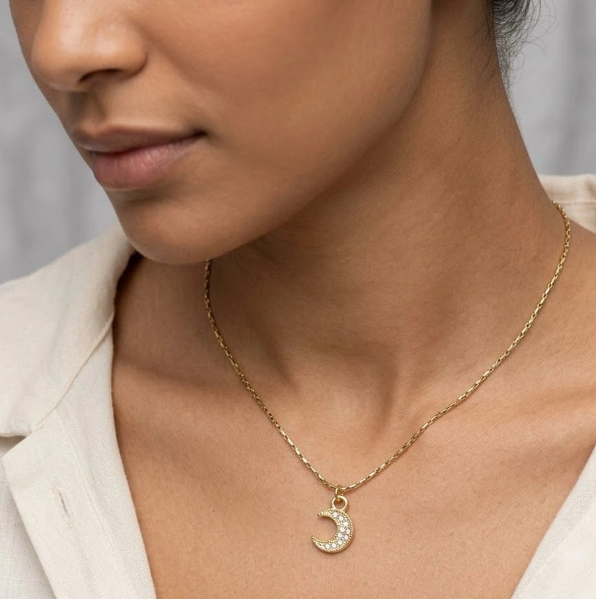 Crescent Moon Necklace | Anti Tarnish Gold Plated Celestial Pendant