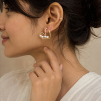 Gold Plated Pearl Heart Earrings - Minimalist Korean Fashion Jewelry