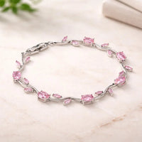Tulip Pink Floral Stone Vine Bracelet | Anti-Tarnish