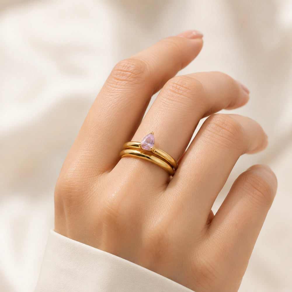 Teardrop Pink Stone Adjustable Ring | Anti-Tarnish Gold-Plated