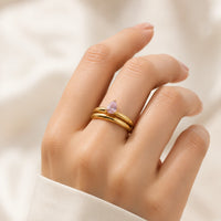 Teardrop Pink Stone Adjustable Ring | Anti-Tarnish Gold-Plated