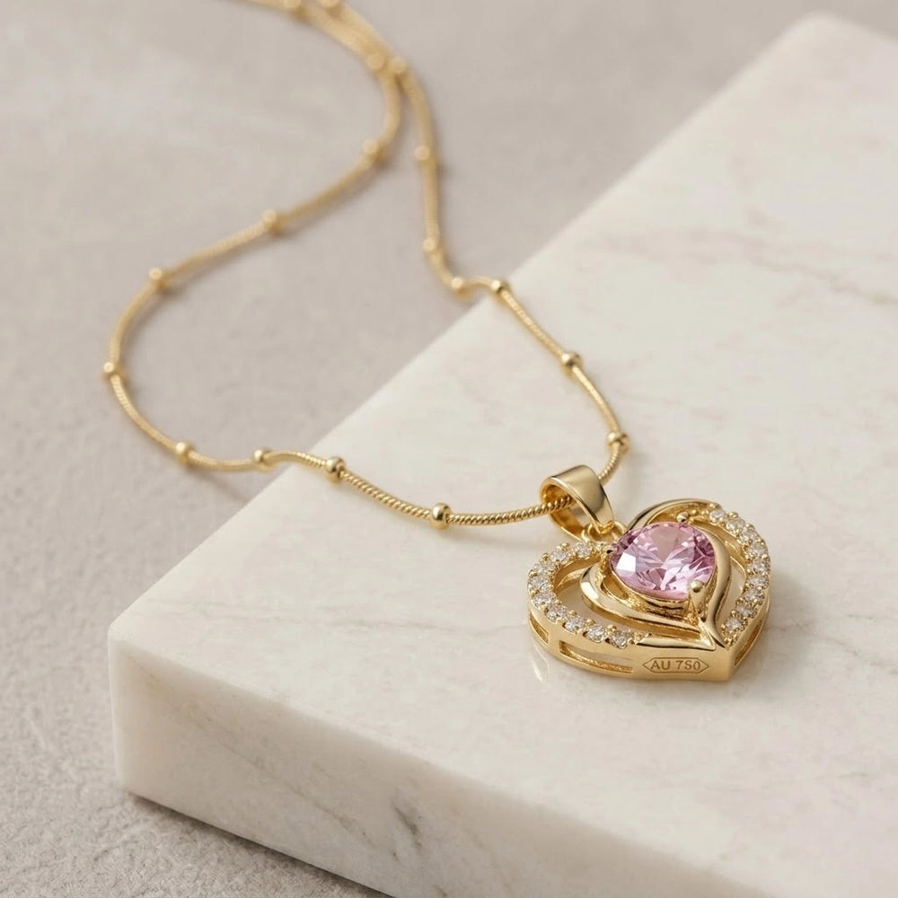 Dainty Pink Heart Pendant Anti-Tarnish Gold Plated Necklace