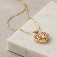 Dainty Pink Heart Pendant Anti-Tarnish Gold Plated Necklace