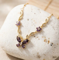 Purple Butterfly Pendant Necklace - Anti-Tarnish Gold-Plated Floral Jewelry