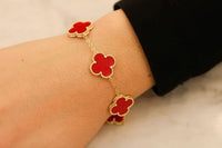Red Clover Motif Bracelet - Anti-Tarnish Gold Plated
