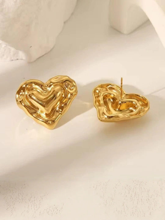 Chunky Molten Heart Earrings | Anti-Tarnish Gold Plated Statement Studs