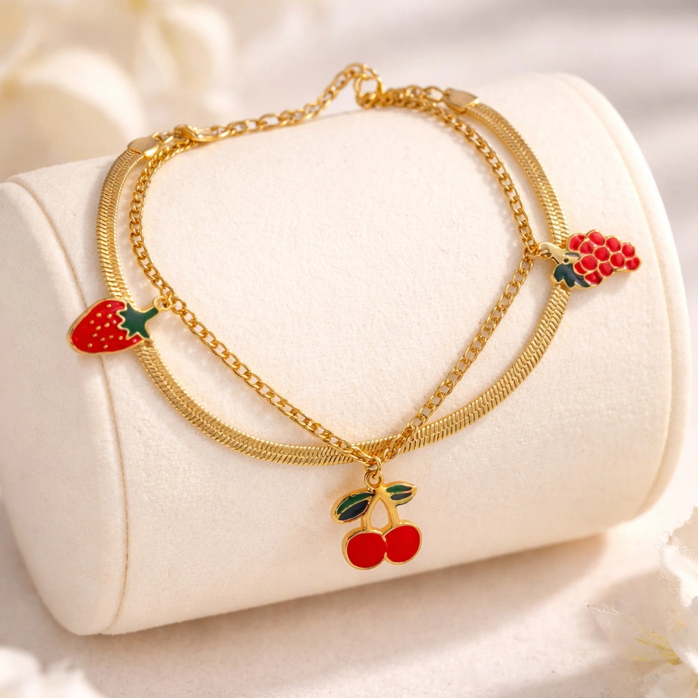 Korean Style Fruit Charm Double Layer Bracelet - Anti Tarnish