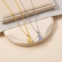 Sun and Moon Interlocking Pendant Necklace - Anti Tarnish Gold Plated