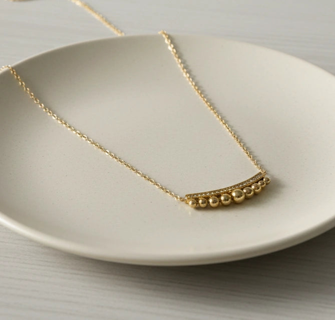 Anti-Tarnish Gold-Plated Curved Bar Beaded Necklace | Minimalist Everyday Jewelry