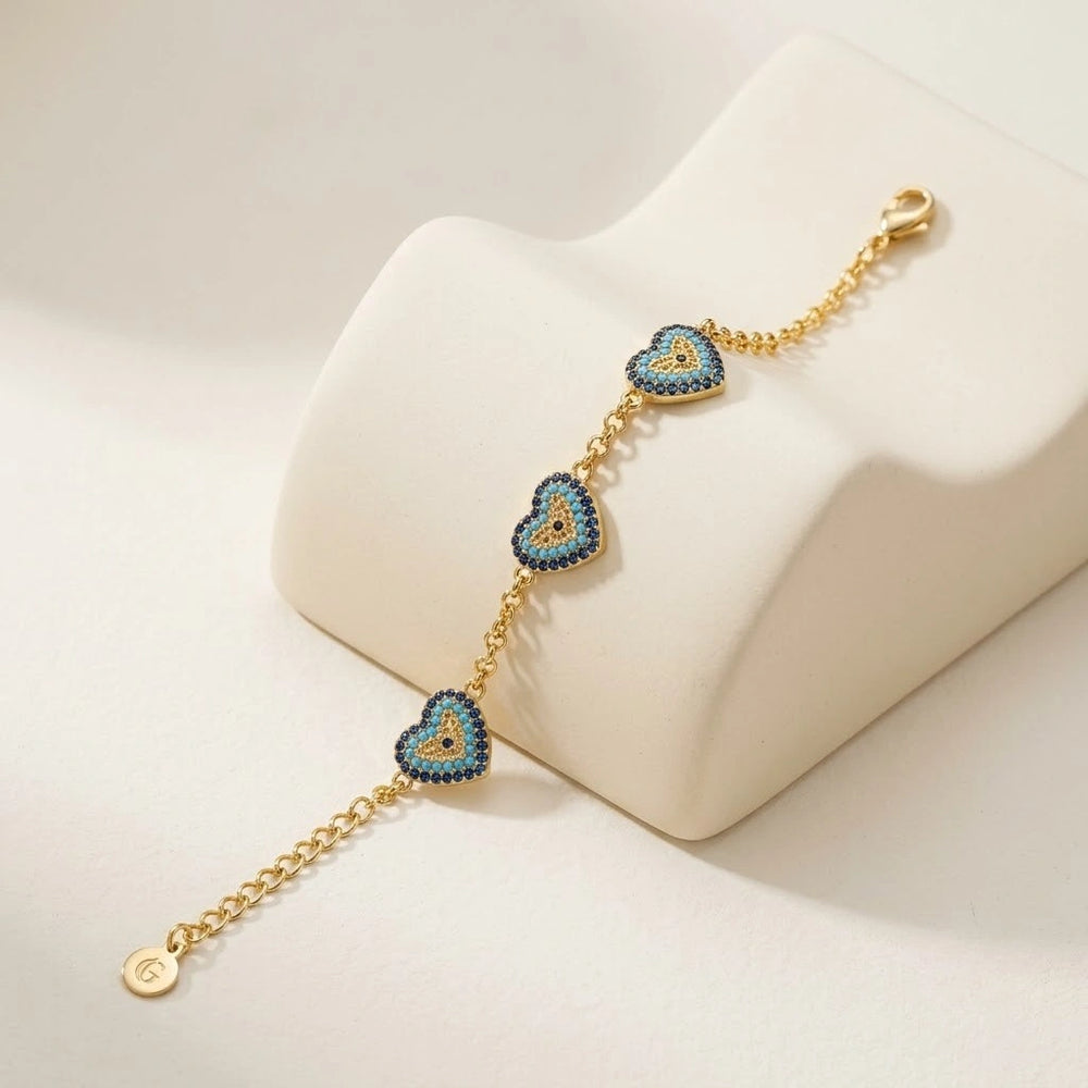 Turquoise Heart Evil Eye Bracelet - Anti Tarnish Gold Plated