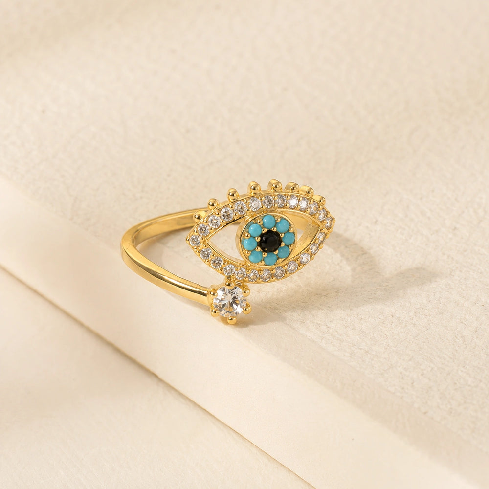 Evil Eye Adjustable Ring - Anti-Tarnish Gold Plated