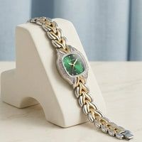 Moncheri Emerald Vintage Dual-Tone Anti-Tarnish Gold Plated Bracelet Watch