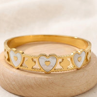 White Heart Motif Anti-Tarnish Gold Plated Bangle Bracelet