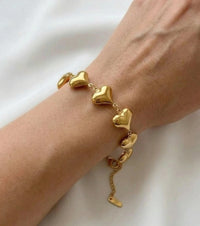Anti-Tarnish Gold Plated Puffy Heart Link Bracelet - Korean Style