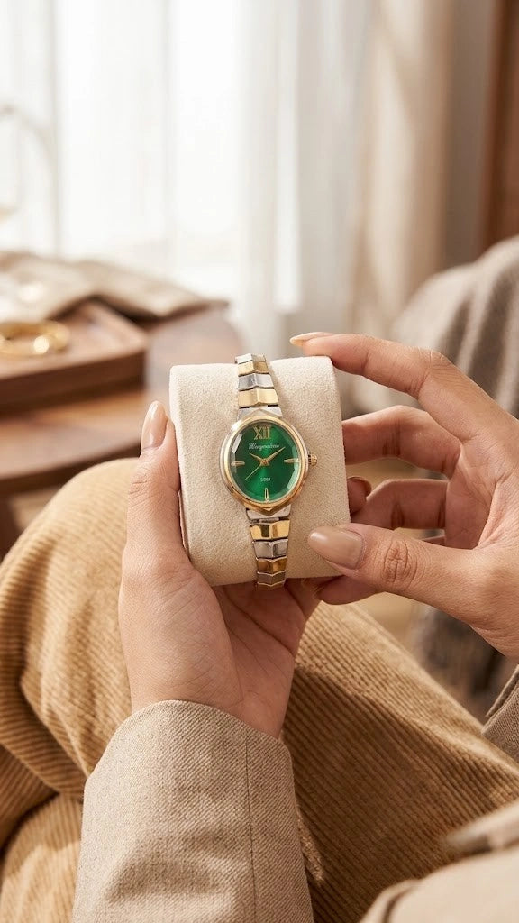 Emerald Green Dial Anti-Tarnish Gold Plated Two-Tone Women's Watch