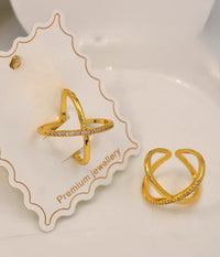 Crossover X Ring - Anti-Tarnish Gold Plated Criss Cross Band - Adjustable & Waterproof