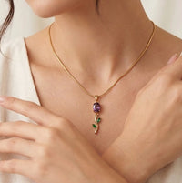 Elegant Amethyst Flower Pendant Necklace - Anti-Tarnish Gold Plated Floral Jewelry-tulip