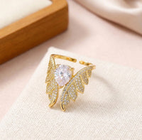 Angel Wing Teardrop Crystal Ring - High Quality Adjustable Gold Fashion Jewelry