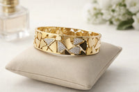 Geometric AD Studded Gold Plated Bangle - Anti Tarnish