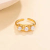 Textured Triple Pearl Anti-Tarnish Ring - 18K Gold Plated Adjustable Band