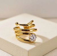 Spiral Wrap Solitaire Ring - Anti Tarnish Gold Plated