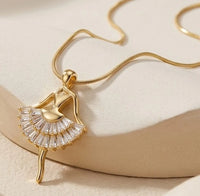 Korean Style Crystal Ballerina Pendant Necklace - Anti-Tarnish Gold Plated