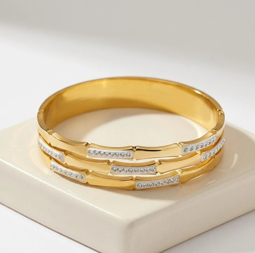 Bamboo Link Anti-Tarnish Gold-Plated Stacked Bracelet