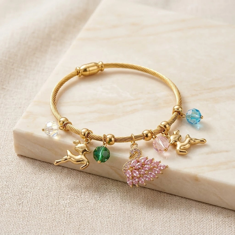 Enchanted Swan Charm Bracelet - Anti Tarnish Gold Plated