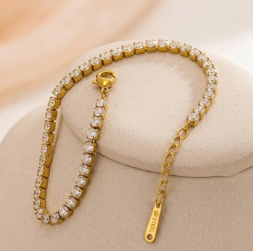 Old Money Black Clover & Tennis Bracelet Set | Anti-Tarnish Gold Plated