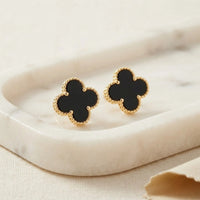 Black Clover Stud Earrings - Anti Tarnish Gold Plated Minimalist Jewelry