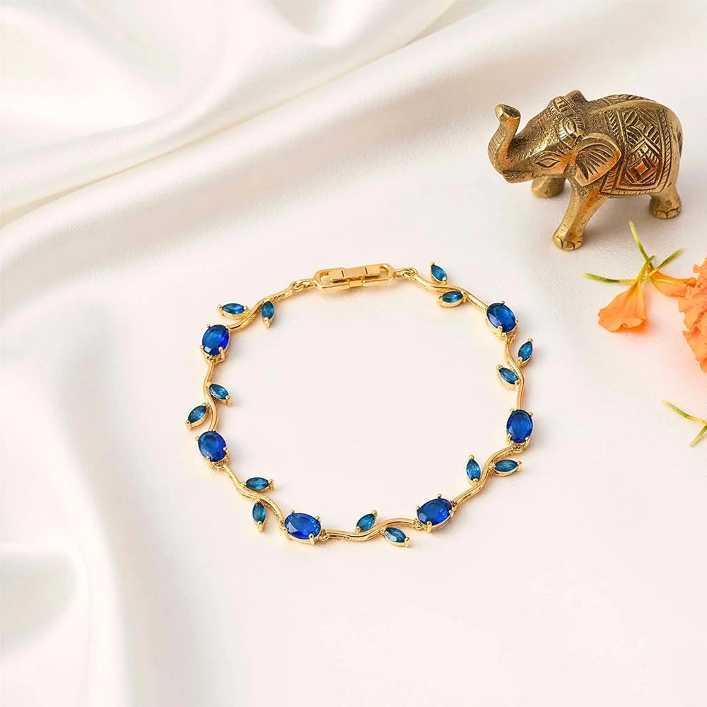 Tulip Blue Stone Vine Leaf Bracelet - Anti Tarnish Gold Plated