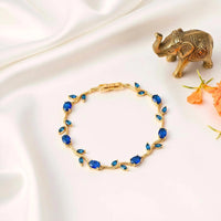 Tulip Blue Stone Vine Leaf Bracelet - Anti Tarnish Gold Plated