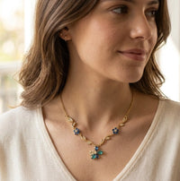 Blue Floral Butterfly Vine Necklace | Anti-Tarnish Gold Plated-Tulip