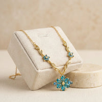 Blue Floral Vine Pendant Necklace - Anti-Tarnish Gold Plated-Tulip