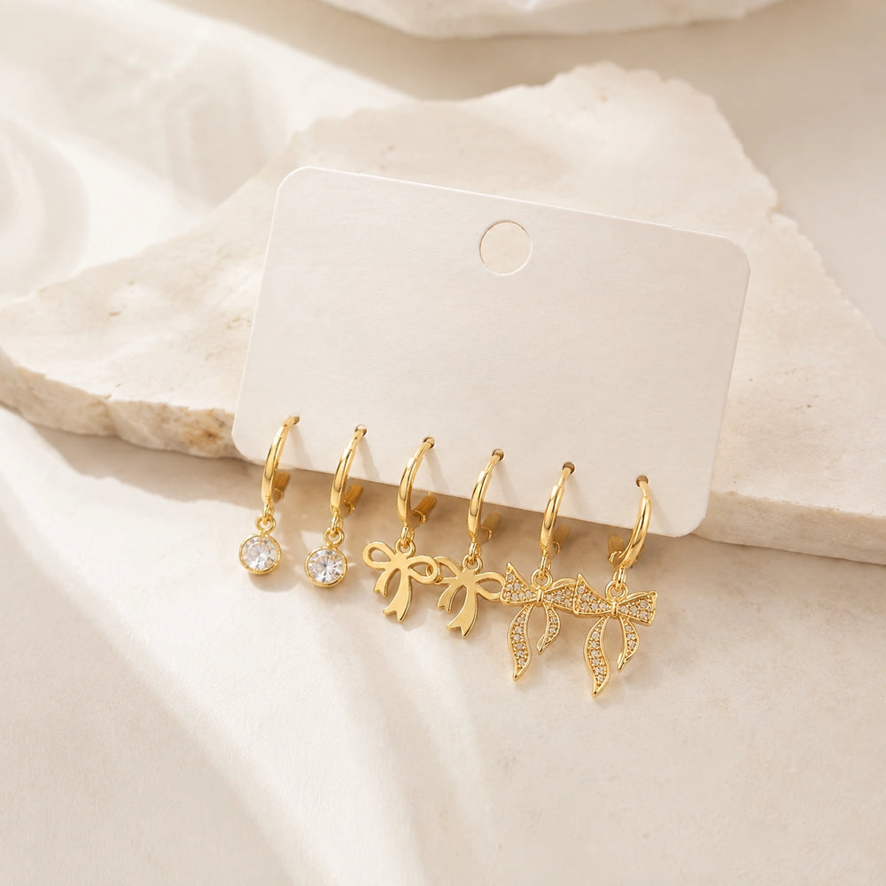 Coquette Bow Hoop Set - Anti Tarnish Gold Plated Earrings