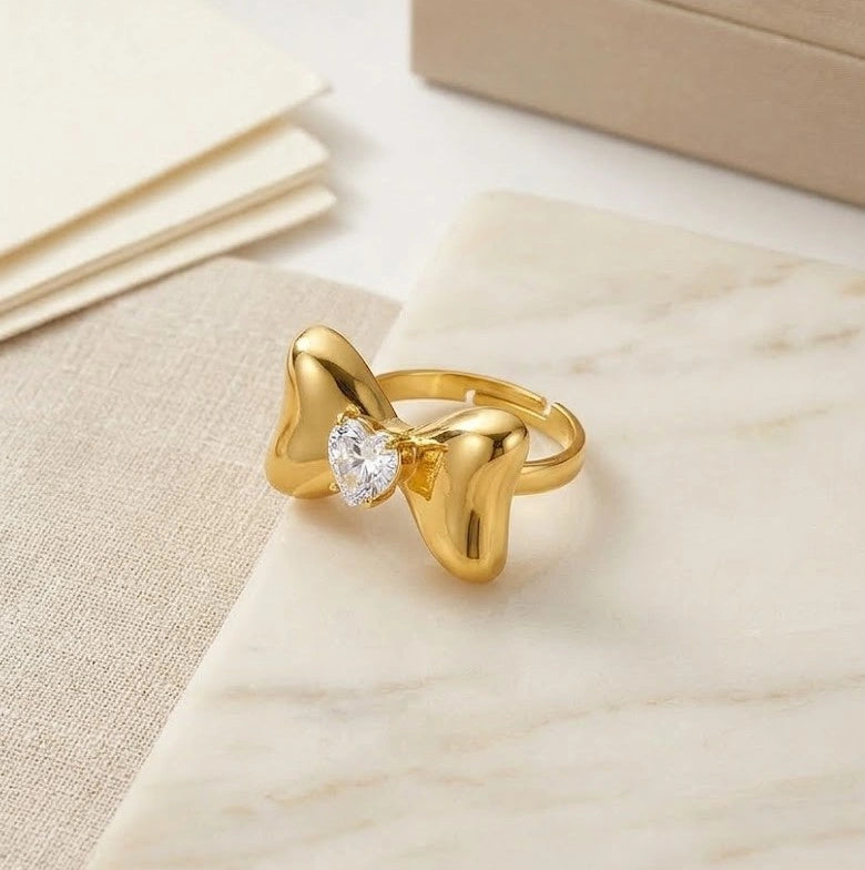 Bowknot Heart Crystal Ring - Anti Tarnish Fashion Jewelry