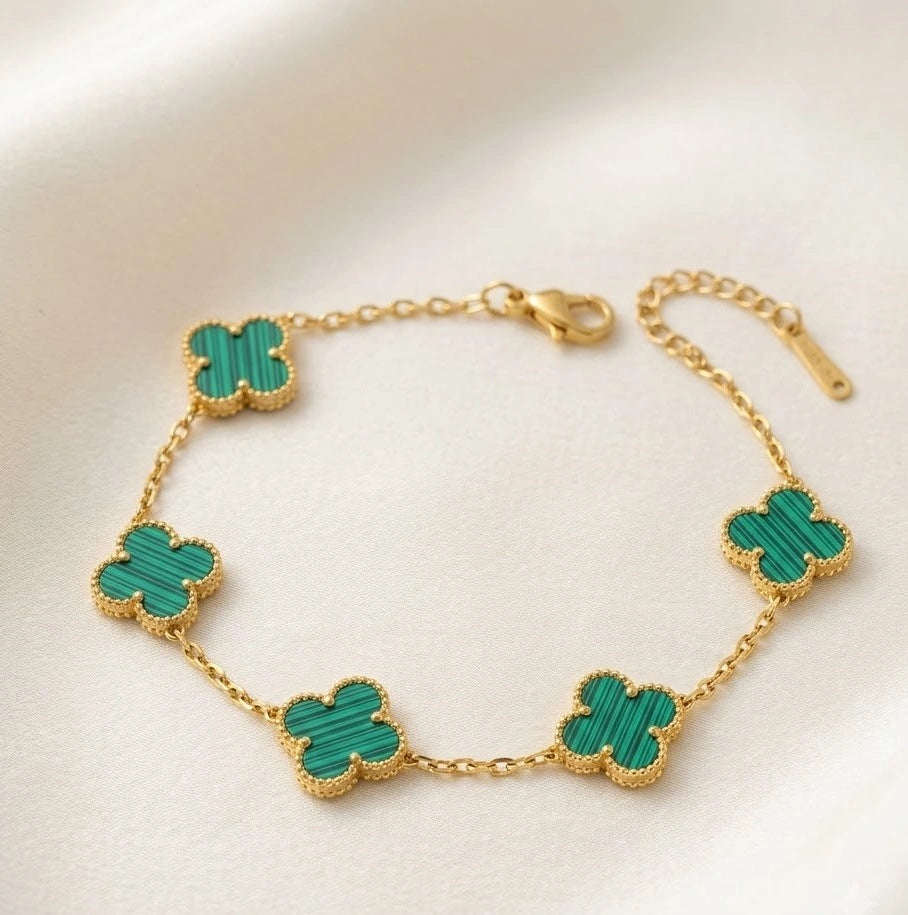 Emerald Clover & Tennis Bracelet Stacking Combo | Anti-Tarnish Gold Plated