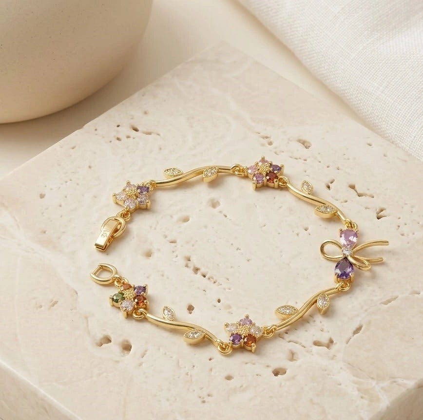 Korean Style Dainty Floral Butterfly Gold Plated Bracelet-Tulip