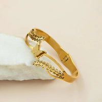 Anti-Tarnish Gold-Plated Butterfly & Leaf Cuff Bracelet for Women