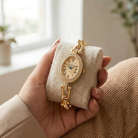 Vintage Oval Rhinestone Chain Watch - Anti-Tarnish Gold Plated