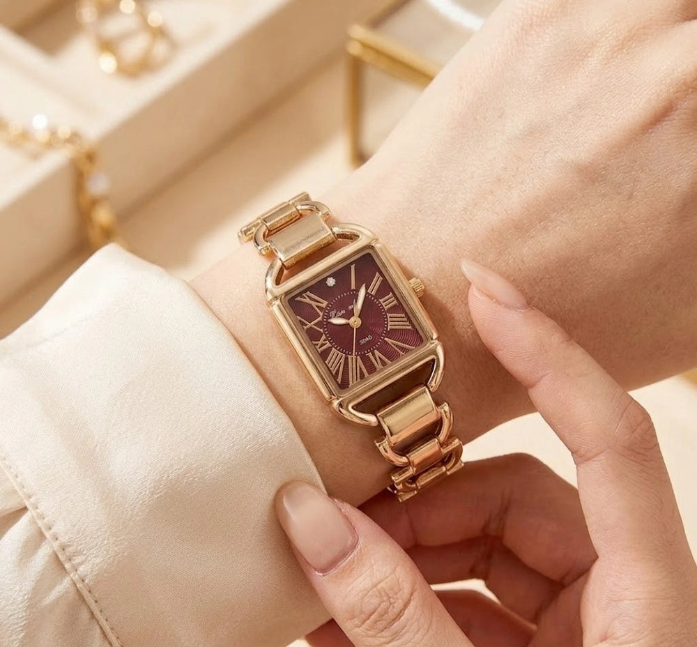 The "Old Money" Maroon Dial Watch | Anti-Tarnish Gold Plated