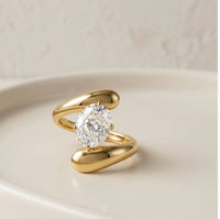 Oval Solitaire Bypass Wrap Ring - Anti Tarnish Gold Plated