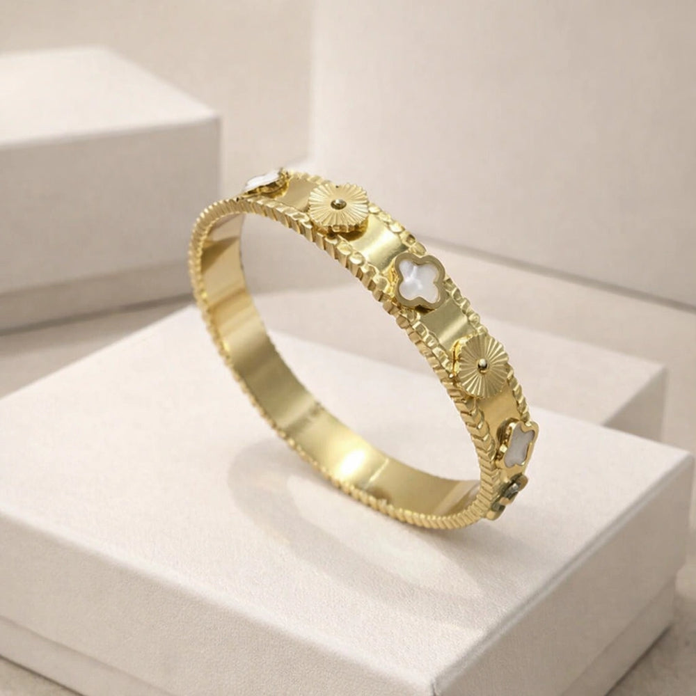 Clover Anti-Tarnish Gold Plated Bangle Bracelet - Korean Style Luxury Jewelry