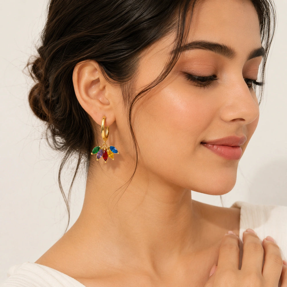 Colorful Marquise Stone Gold Plated Hoop Earrings - Anti Tarnish
