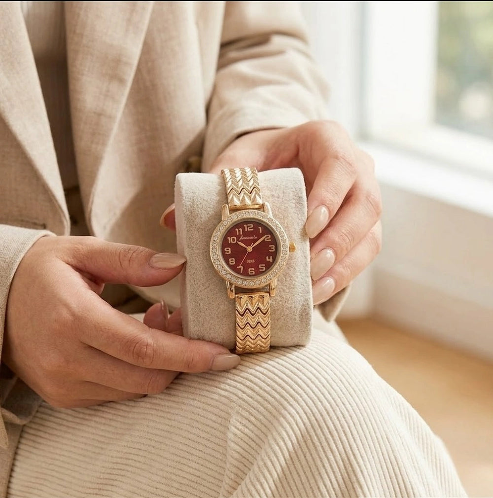 Premium Stone-Studded Dial Watch - Anti-Tarnish Gold Plated Elegance