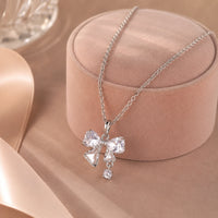 Anti-Tarnish Crystal Bow Necklace for Women | Dainty Minimalist Pendant