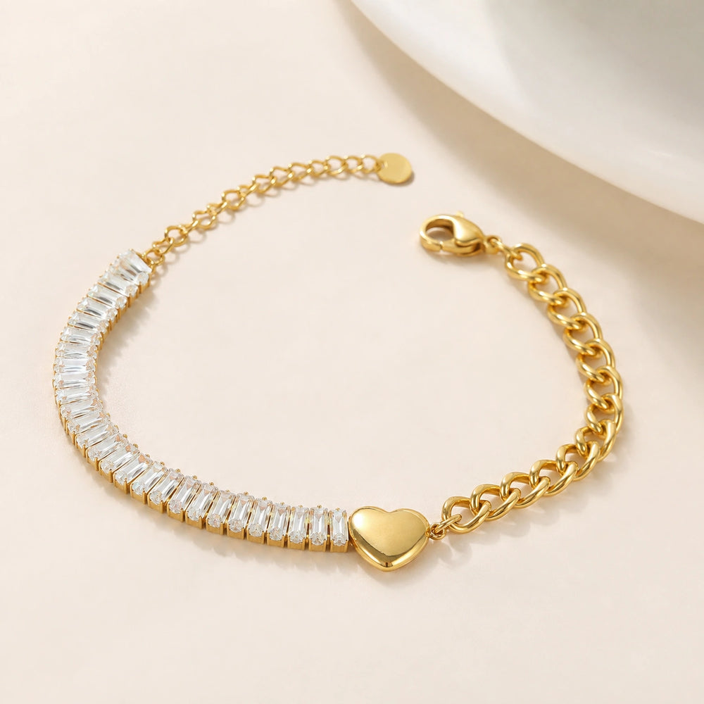 Baguette Crystal Heart Anti Tarnish Gold Plated Bracelet