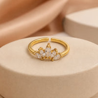 Crystal Crown Adjustable Ring - Anti-Tarnish Gold Plated